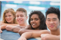 Multiracial group in pool