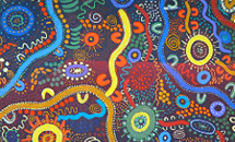Colourful Aboriginal artwork with interconnected circles and dots